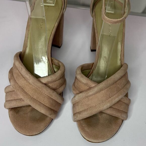 Ann Taylor Pink Suede Crisscross Block Heel Ankle Strap Sandals Y2K Size 6 - Picture 3 of 8